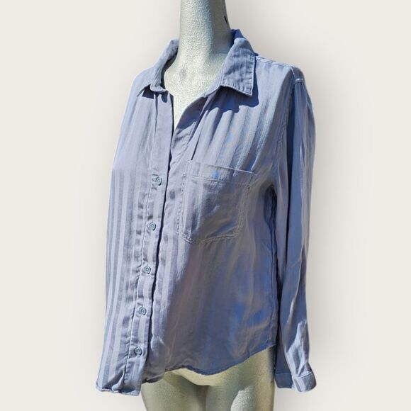 Anthropologie Cloth & Stone Blue Striped Button Down Long Sleeve Top - Picture 9 of 12